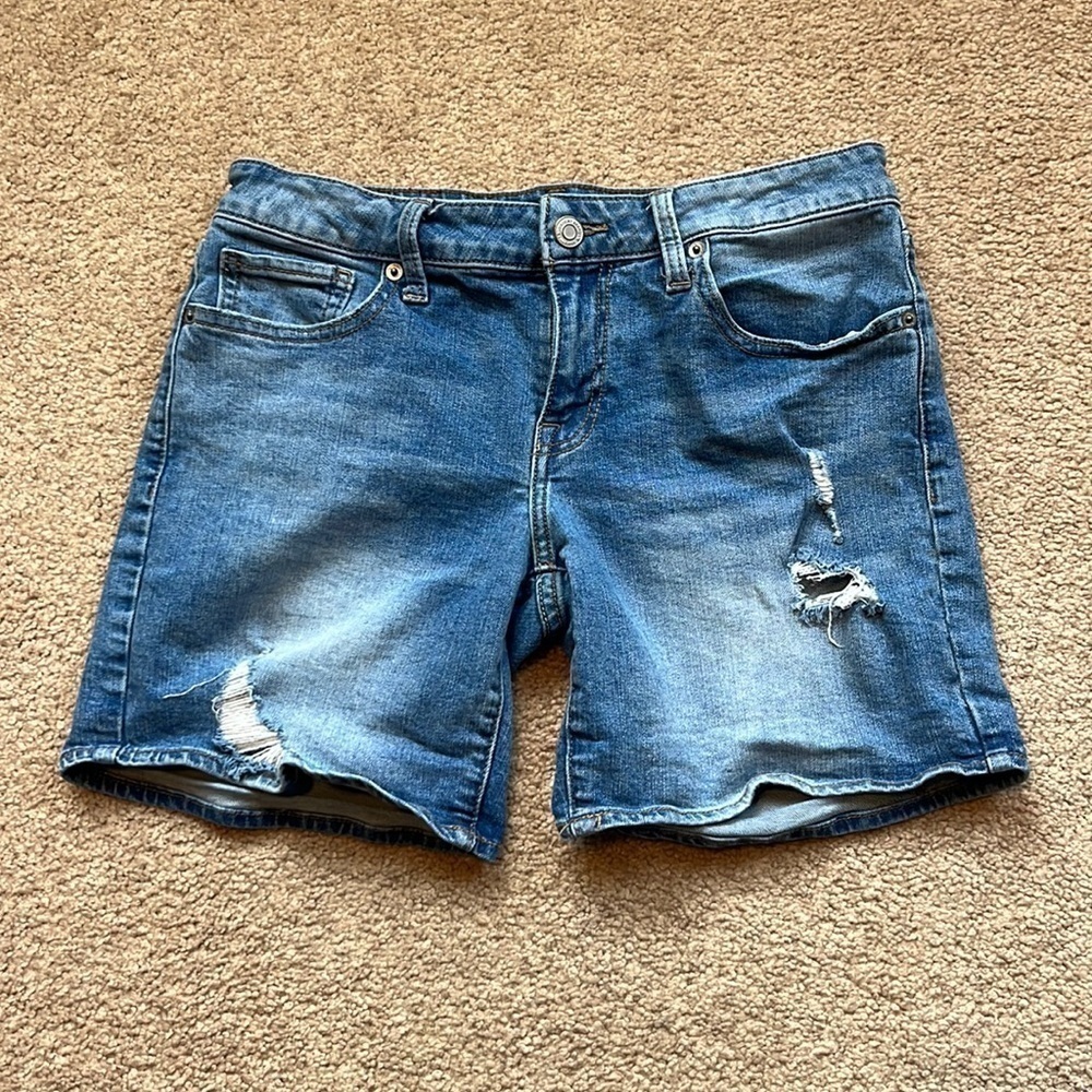 Lucky Brand The Roll Up Mid Rise Distressed Denim Shorts